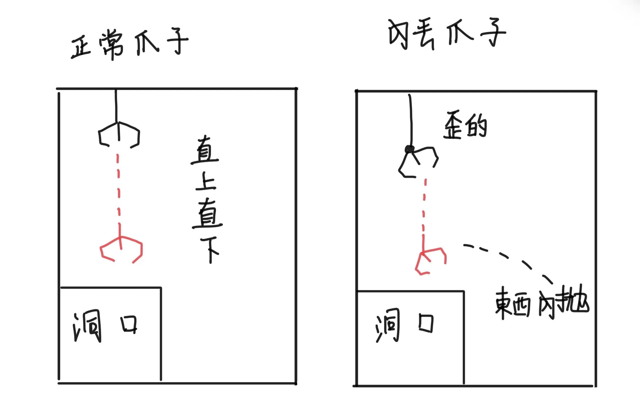 正常爪子VS內拋爪子